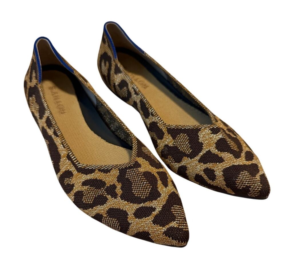 Rothy's The Point ii Leopard Print Flats in Metallic Brown and Tan